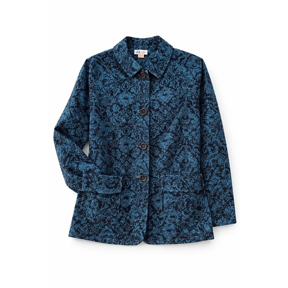 denim & company Jackets & Blazers - d&co Denim & Company Floral Corduroy Jacket Women’s Large Blue Button Up